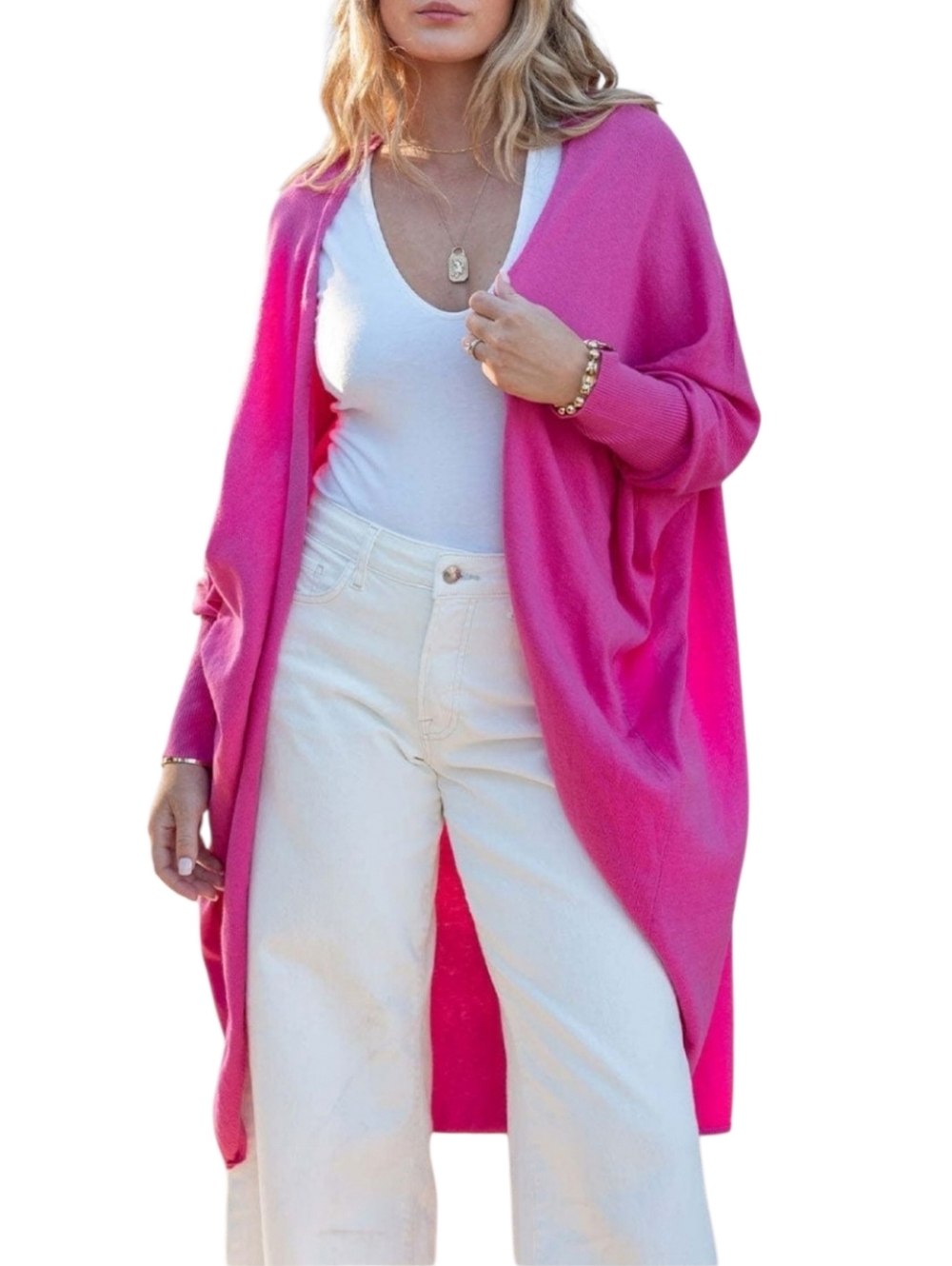 Mersea Chelsea Kimono Pink Open Front Sweater Cardigan Soft Cotton Cashmere O/S